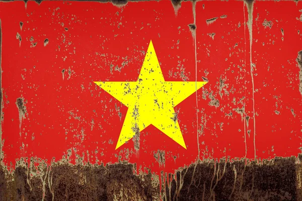 Drapeau National Vietnam Sur Texture Métallique Rouillée — Photo