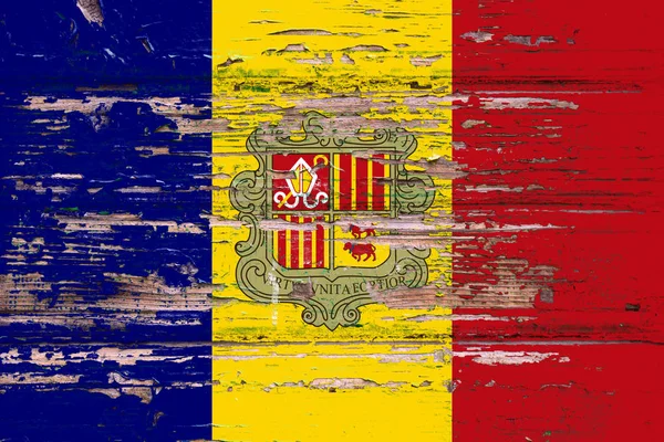 Andorra Zászlaja Tompa Fából Készült Háttér — Stock Fotó