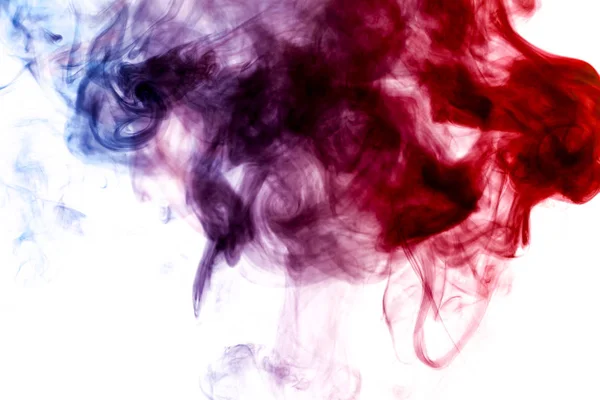 Dense red and blue smoke on a white  isolated background. Background of smoke vap