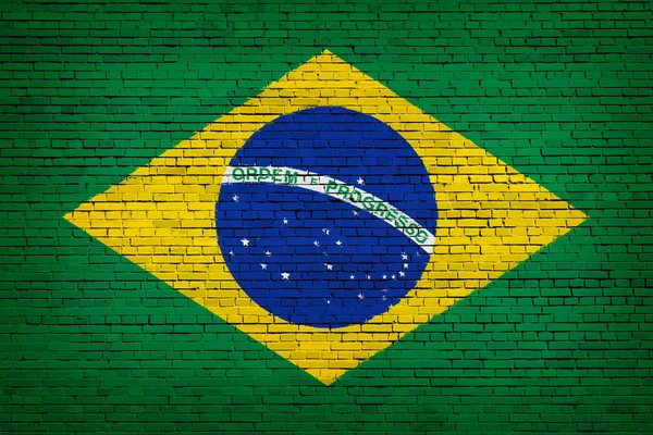 Nationale Vlag Van Brazilië Achtergrond Van Een Baksteen — Stockfoto