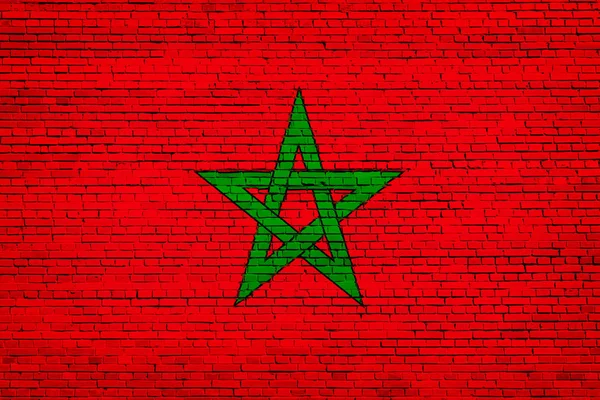 Nationalflagge Marokkos Auf Backstein Hintergrund — Stockfoto