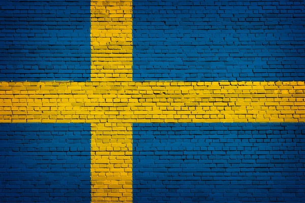 Tégla Háttér Svédország Nemzeti Zászlaja — Stock Fotó