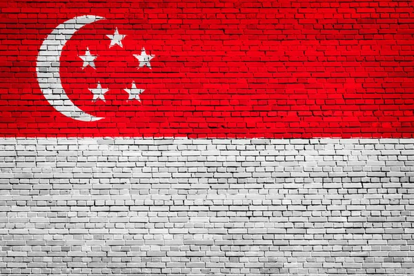Bandeira Nacional Singapura Fundo Tijolo — Fotografia de Stock