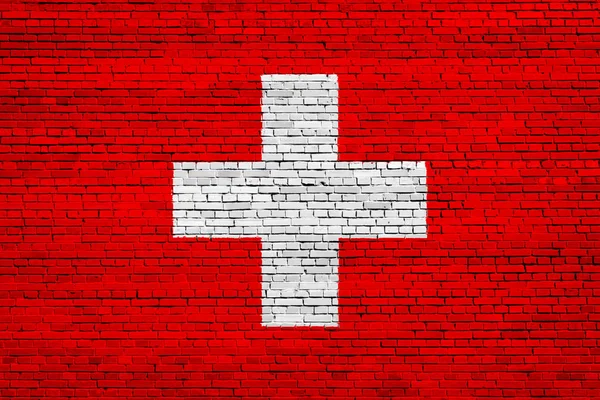 Bandera Nacional Suiza Sobre Fondo Ladrillo — Foto de Stock