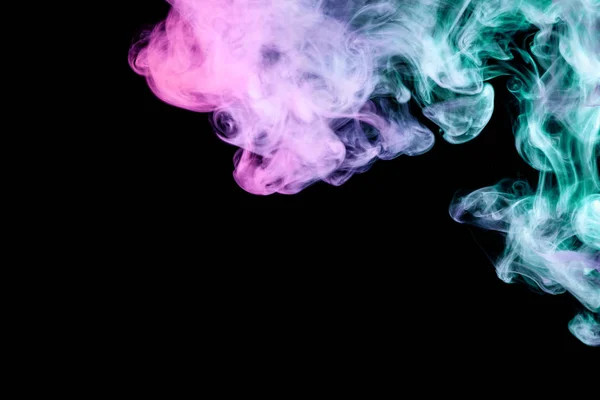 Růžové Zelené Modré Mrak Kouře Černém Pozadí Izolované — Stock fotografie