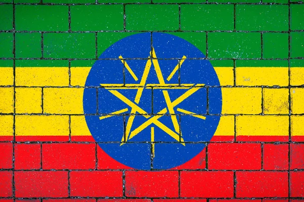 Bandera Nacional Etiopía Sobre Fondo Piedra Cubierto Musgo — Foto de Stock
