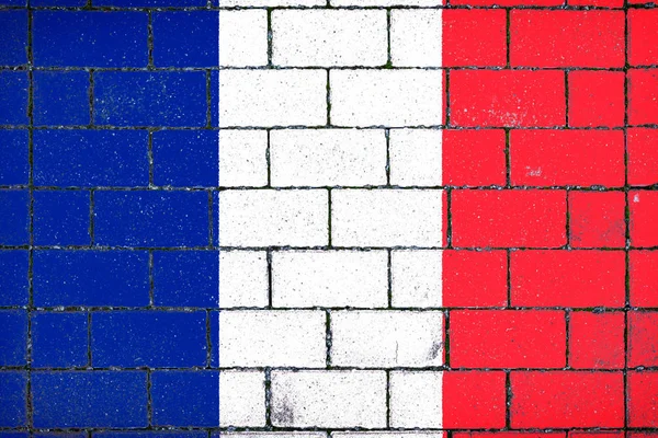 Bandera Nacional Francia Sobre Fondo Piedra Cubierto Musgo — Foto de Stock