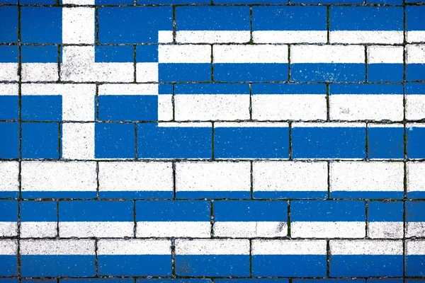 Bandera Nacional Grecia Sobre Fondo Piedra Cubierto Musgo — Foto de Stock