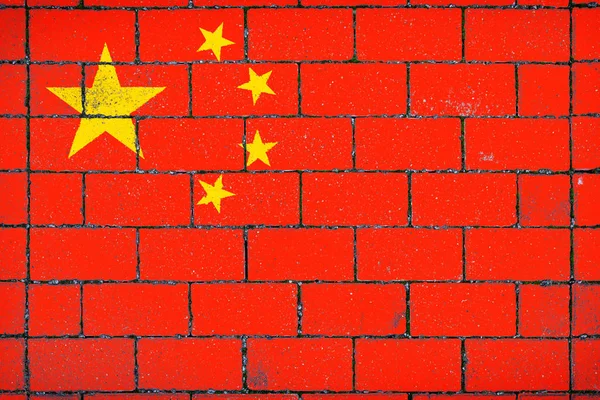 Bandeira Nacional China Contra Fundo Pedra Coberto Musgo — Fotografia de Stock