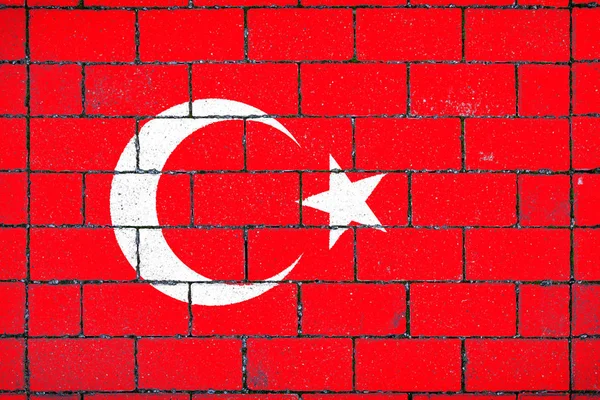 Bendera Nasional Turki Dengan Latar Belakang Batu Dilapisi Dengan Lumut — Stok Foto