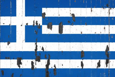 Yunanistan ulusal bayrak eski bir mettale arka plan üzerinde soyulması boya ile kaplı