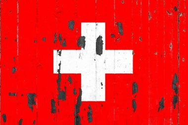 İsviçre Ulusal bayrak eski bir mettale arka plan üzerinde soyulması boya ile kaplı