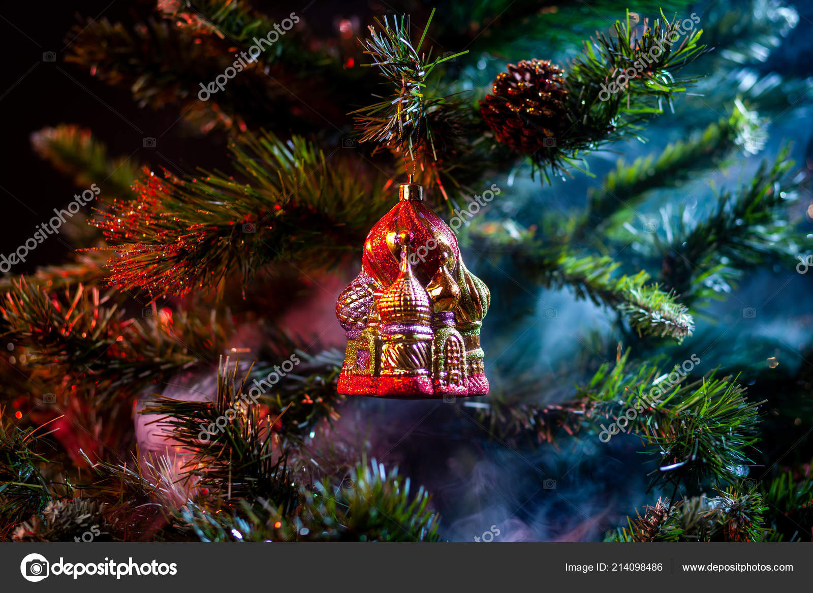 Red Shiny Decoration Christmas Balls Kremlin House Colored Purple