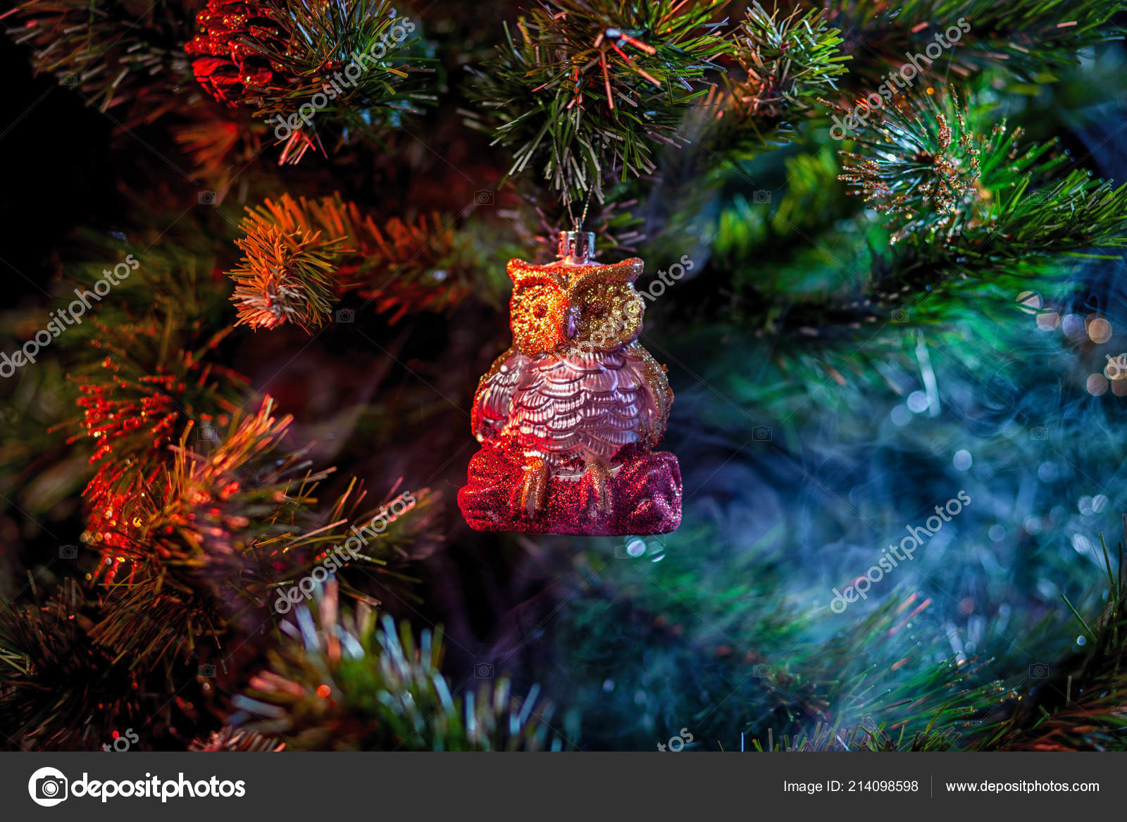Red Shiny Decoration Christmas Balls Owl House Colored Purple Red