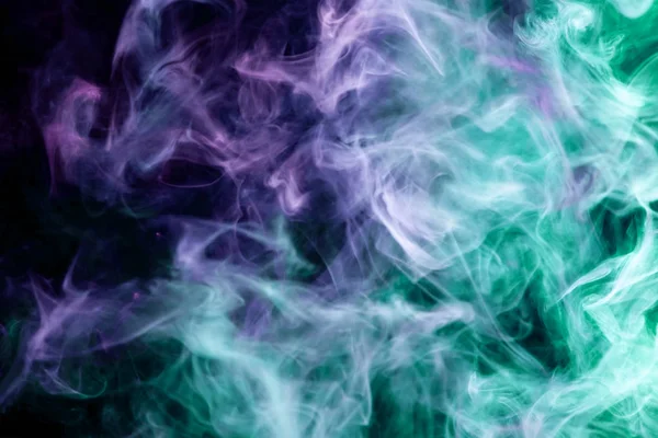 Dense Multicolored Smoke Pink Blue Green Colors Black Isolated Background — Stock Photo, Image