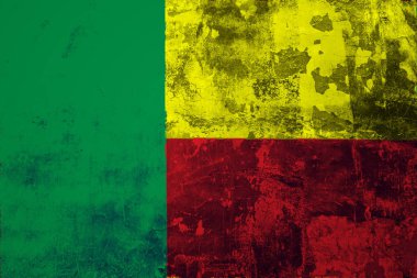 Benin ulusal bayrak duvar eski arka plan üzerinde soyulması boya ile kaplı