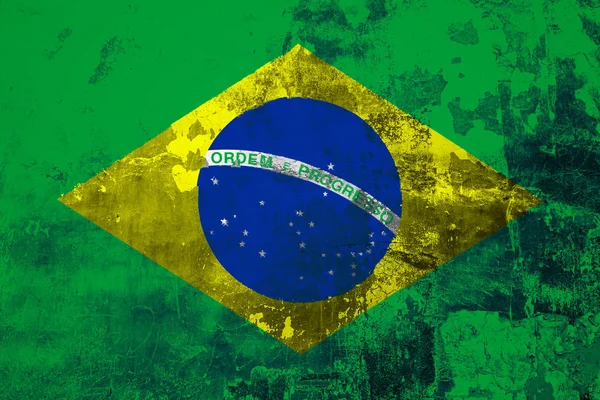 Nationale Vlag Van Brazilië Achtergrond Van Oude Muur Bedekt Met — Stockfoto