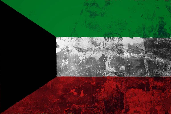 Bandeira Nacional Kuwait Fundo Antiga Parede Coberta Com Tinta Descascada — Fotografia de Stock