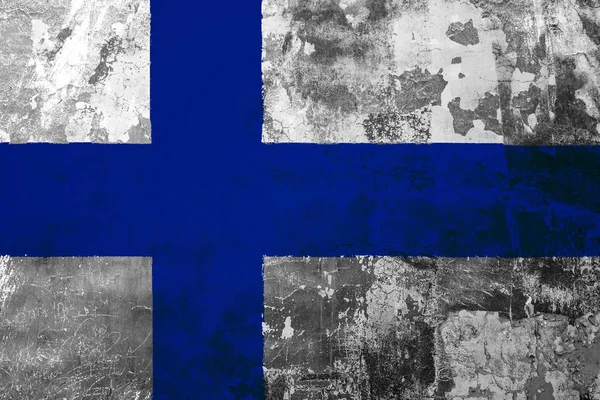 Bandera Nacional Finlandia Fondo Vieja Pared Cubierta Con Pintura Pelada — Foto de Stock