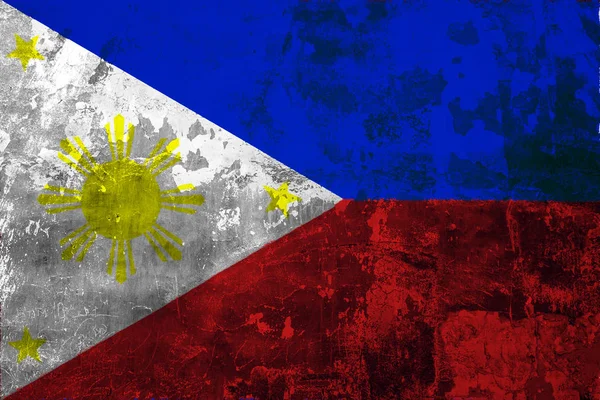 菲律宾国旗在旧墙覆盖的背景下剥落油漆 — 图库照片