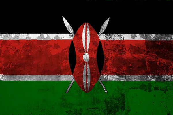 Bandeira Nacional Quênia Fundo Antiga Parede Coberta Com Tinta Descascada — Fotografia de Stock