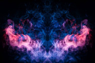 Mavi, kırmızı ve pembe bulut duman bir kafatası, canavar, dragon siyah Yalıtılmış zemin şeklinde. Vape duman kökenli. MoCap cool t-shirt için