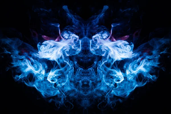 Cloud Modré Izolované Červená Kouř Podobě Lebky Monster Drak Černém — Stock fotografie