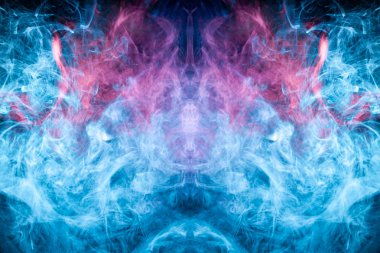 MoCap cool t-shirt için. Bulut mavi, mor ve pembe bir canavar, dragon siyah Yalıtılmış zemin şeklinde duman. Arka plandan vape duman. 