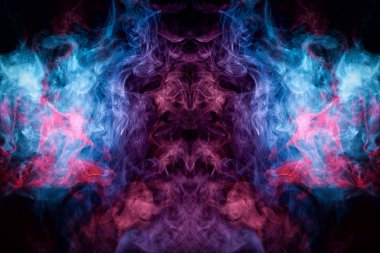 MoCap cool t-shirt için. Kalın renkli mavi ve pembe siyah Yalıtılmış zemin bir canavar şeklinde duman. Arka plandan vape duman. 