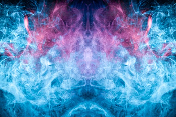 Mocap for cool t-shirts. Cloud of blue, purple and pink smoke  in the form of a  monster, dragon  on a black isolated background. Background from the smoke of vape.