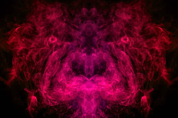 Fantasy print for clothes: t-shirts, sweatshirts. Pink and red cloud smoke  in the form of a skull, monster, dragon  on black  isolated background