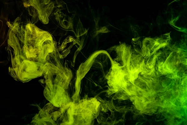 Textural Background Creativity Green Yellow Cloud Smoke Black Isolated Background — Stock Photo, Image