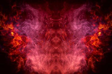 MoCap cool t-shirt için. Bulut kırmızı ve pembe bir kafatası, canavar, dragon siyah Yalıtılmış zemin şeklinde duman. Arka plandan vape duman