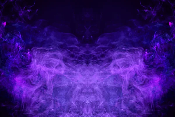 Fantasy print for clothes: t-shirts, sweatshirts. Purple and blue  cloud smoke  in the form of a skull, monster, dragon  on black  isolated backgroun