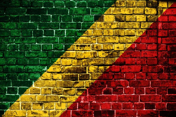 Flaga Narodowa Republiki Konga Tle Cegły Obrazek Koncepcyjny Republiki Konga — Zdjęcie stockowe