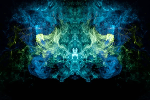 Nuvem Azul Fumaça Verde Forma Crânio Monstro Dragão Fundo Preto — Fotografia de Stock