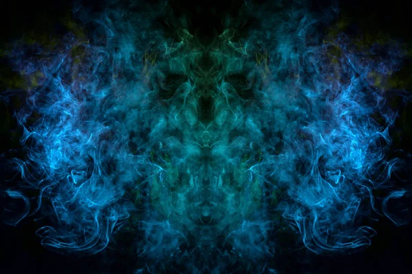 Nuvem Azul Fumaça Verde Forma Crânio Monstro Dragão Fundo Preto — Fotografia de Stock