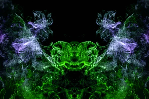 Green Purple Blue Cloud Smoke Black Isolated Background Form Skull — Stock Photo, Image