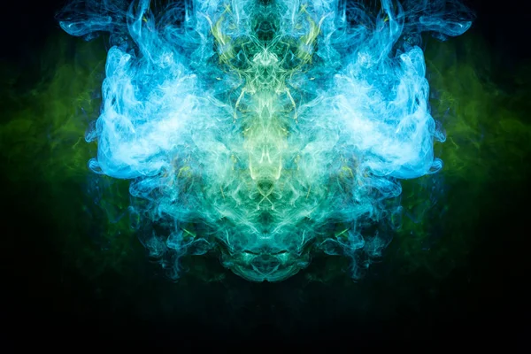 Fluffy Puffs Blue Green Smoke Fog Form Skull Monster Dragon — Stock Photo, Image