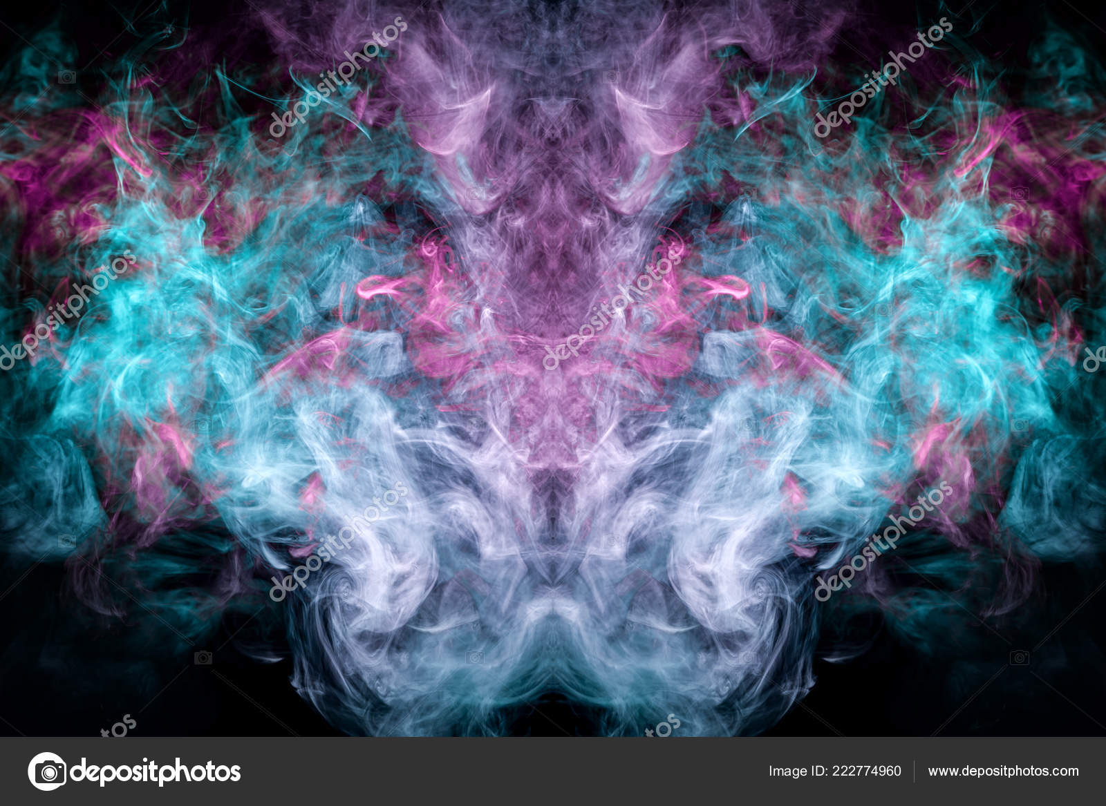 Pink Blue Cloud Smoke Black Isolated Background Form Skull
