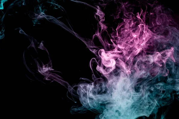 Humo Color Rosa Azul Sobre Fondo Negro Aislado Fondo Del — Foto de Stock