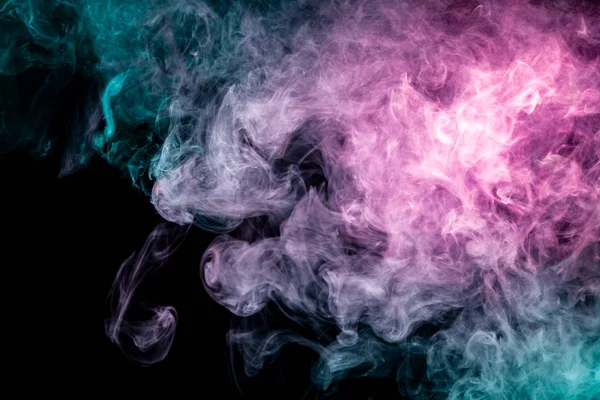 Fumo Denso Multicolore Colori Blu Rosa Uno Sfondo Nero Isolato — Foto Stock