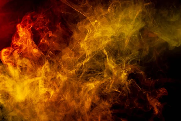 Φωτιά Φλόγες Φόντο Πολύχρωμο Φλογερό Καπνό Πάνω Μαύρο Φόντο Απομονωμένες — Φωτογραφία Αρχείου