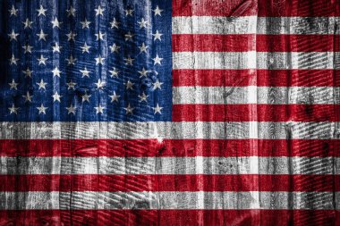 Amerika'nın ulusal bayrağını dokulu ahşap arka plan, çit veya duvar