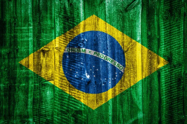 Nationalflagge Brasiliens Auf Einem Strukturierten Holzhintergrund Zaun Oder Mauer — Stockfoto