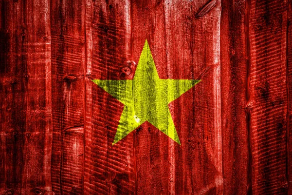 Государственный Флаг Вьетнама Текстурированном Деревянном Фоне Заборе Стене — стоковое фото