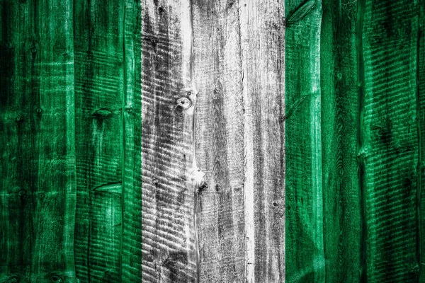 Drapeau National Nigeria Sur Fond Bois Texturé Clôture Mur — Photo