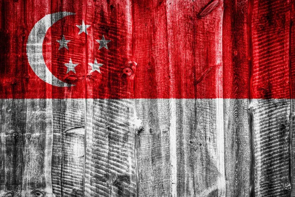 Singapur Ulusal Bayrak Desenli Ahşap Arka Plan Çit Veya Duvar — Stok fotoğraf