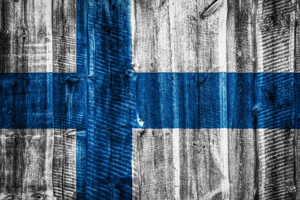Εθνική Σημαία Της Φινλανδίας Φόντο Υφή Ξύλινα Φράχτη Τοίχο — Φωτογραφία Αρχείου