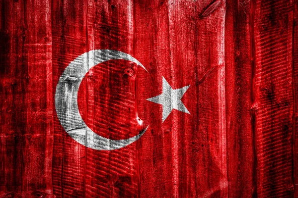 Nationale Vlag Van Turkije Een Gestructureerde Achtergrond Van Houten Schutting — Stockfoto